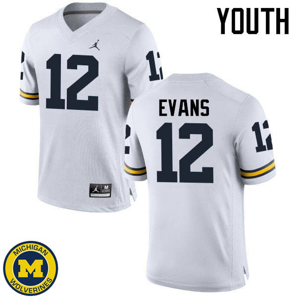 Youth University of Michigan #12 Chris Evans White NCAA Football Jersey